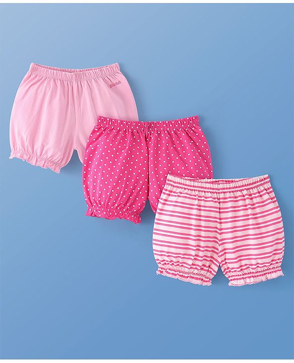 Pine Kids Cotton Lycra Knit Stripes & Polka Dot Printed Bloomers Pack of 3 (Colour & Print May Vary)