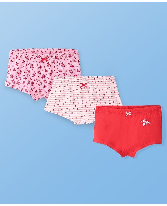 Pine Kids Cotton Lycra Knit Panties with Floral Print  & Bow Applique Pack of 3 (Colour May Vary )