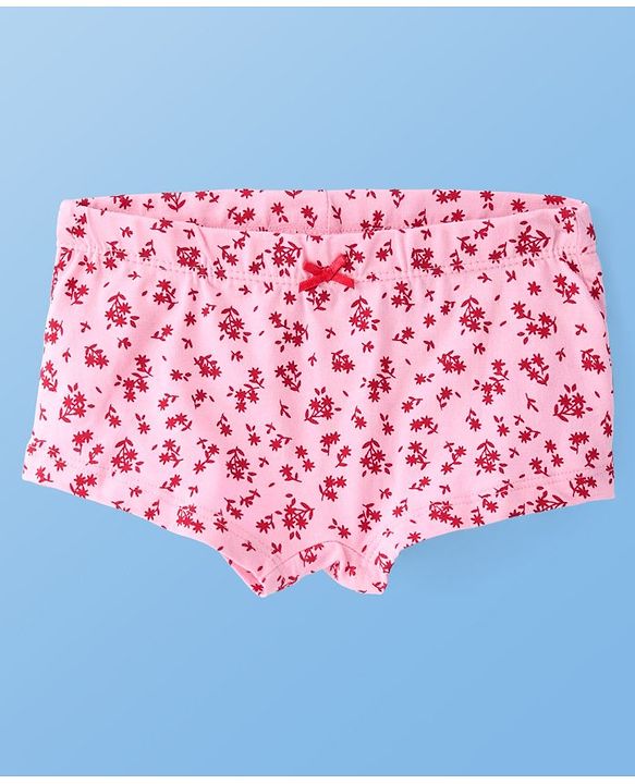 Pine Kids Cotton Lycra Knit Panties with Floral Print  & Bow Applique Pack of 3 (Colour May Vary )