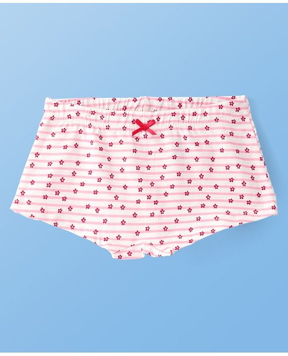 Pine Kids Cotton Lycra Knit Panties with Floral Print  & Bow Applique Pack of 3 (Colour May Vary )