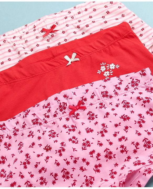 Pine Kids Cotton Lycra Knit Panties with Floral Print  & Bow Applique Pack of 3 (Colour May Vary )
