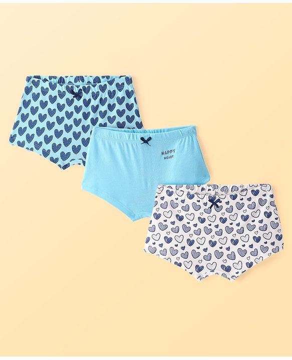 Pine Kids Cotton Lycra Knit Hipster Panties with Hearts Print & Bow Applique Pack of 3 (Colour May Vary)