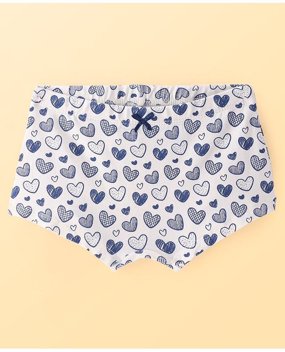 Pine Kids Cotton Lycra Knit Hipster Panties with Hearts Print & Bow Applique Pack of 3 (Colour May Vary)