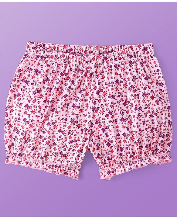 Pine Kids Cotton Lycra Knit Bloomer with Heart & Floral Print Pack of 3 - ( Color May Vary )