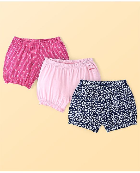 Pine Kids Cotton Lycra Knit Bloomer with Floral Print Pack of 3 - ( Color May Vary )