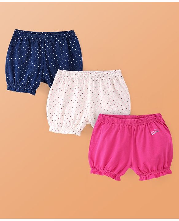 Pine Kids Cotton Lycra Knit Stars Printed Bloomers Pack of 3 (Colour May Vary)