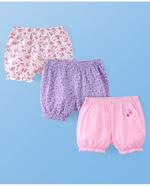 Pine Kids Cotton Lycra Knit Floral Printed Bloomers Pack of 3 (Colour May Vary)