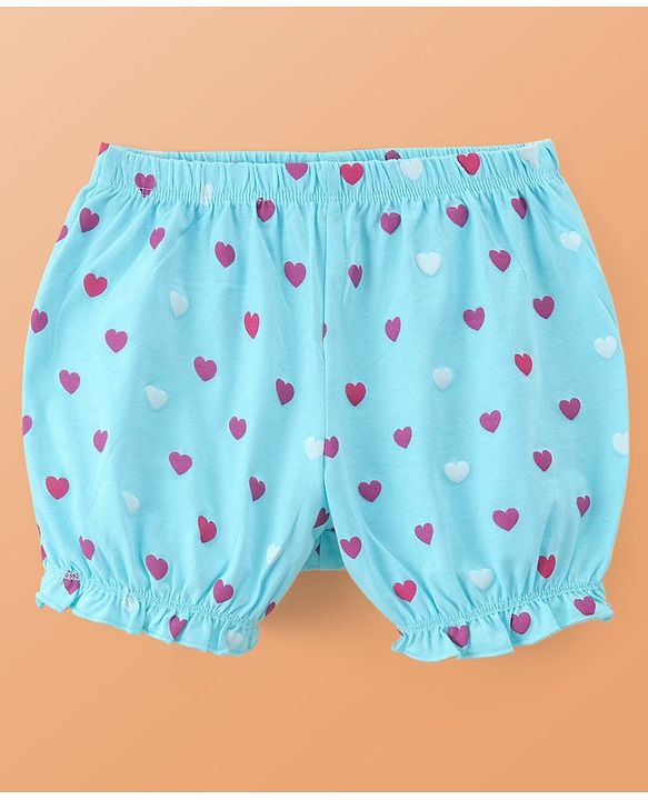 Pine Kids Cotton Lycra Knit Bloomers With Hearts Print Pack Of 3 (Colour May Vary)