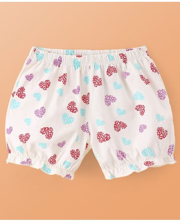 Pine Kids Cotton Lycra Knit Bloomers With Hearts Print Pack Of 3 (Colour May Vary)