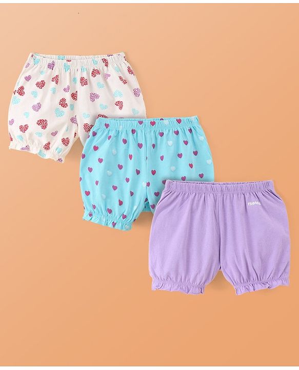 Pine Kids Cotton Lycra Knit Bloomers With Hearts Print Pack Of 3 (Colour May Vary)