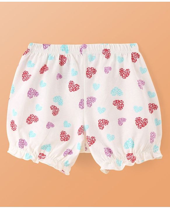Pine Kids Cotton Lycra Knit Bloomers With Hearts Print Pack Of 3 (Colour May Vary)