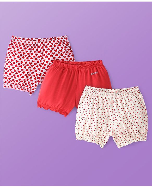Pine Kids Cotton Lycra Knit Bloomer with Heart & Floral Print Pack of 3 - ( Color May Vary )