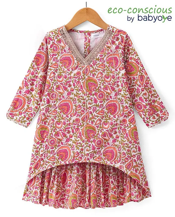 Buy Babyoye Cotton Woven Full Sleeves A Line Dress with Floral Print Pink for Girls 3 6Months Online in India Shop at FirstCry 18233143