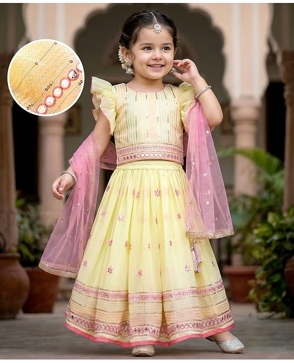 Babyhug Sleeveless Zari Embroidered Choli with Pattola Printed Lehenga and Dupatta Set - Red & Mustard