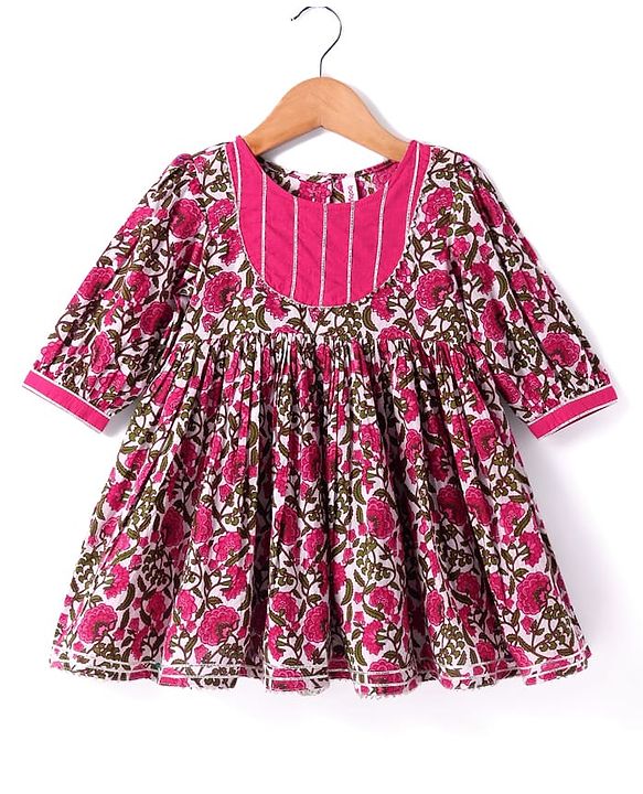 Babyhug Cotton Woven Three Fourth Floral Print Kurti Gharara Set With Dupatta - Dark Pink