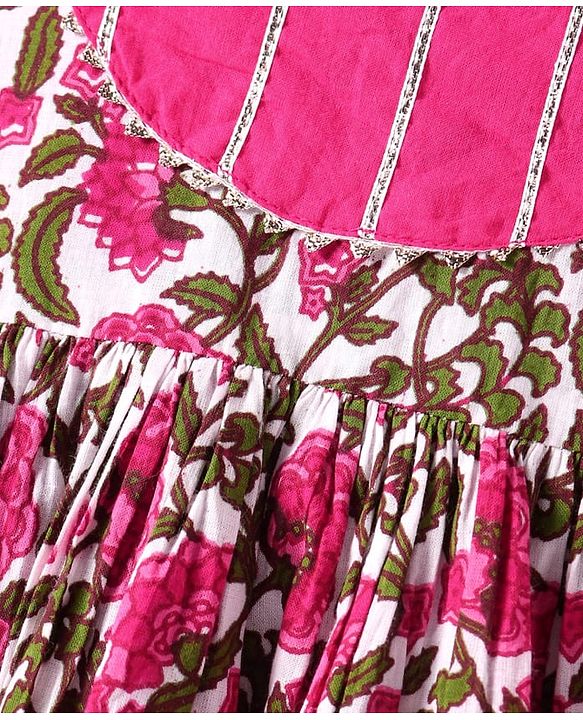 Babyhug Cotton Woven Three Fourth Floral Print Kurti Gharara Set With Dupatta - Dark Pink