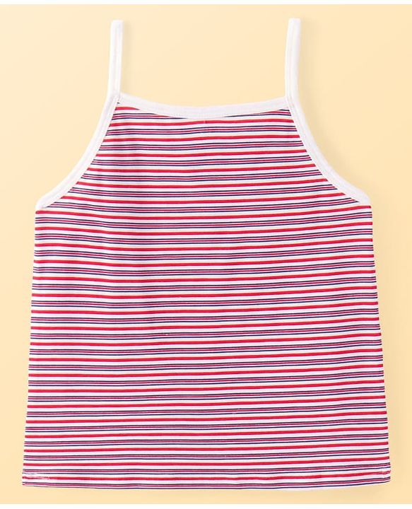 Pine Kids Cotton Lycra Sleeveless Solid Slips With Stripes & Polka Dot Print Pack of 3 (Color May Vary)