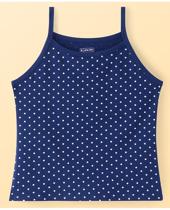 Pine Kids Cotton Lycra Sleeveless Solid Slips With Stripes & Polka Dot Print Pack of 3 (Color May Vary)