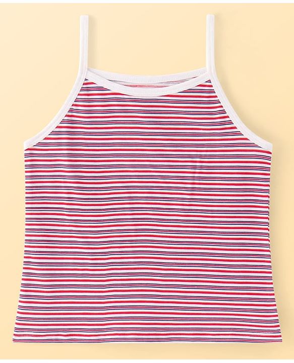 Pine Kids Cotton Lycra Sleeveless Solid Slips With Stripes & Polka Dot Print Pack of 3 (Color May Vary)