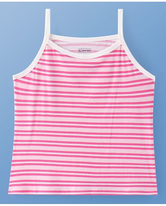 Pine Kids Cotton Lycra Sleeveless Solid Slips With Stripes & Polka Dot Print Pack of 3 (Color May Vary)
