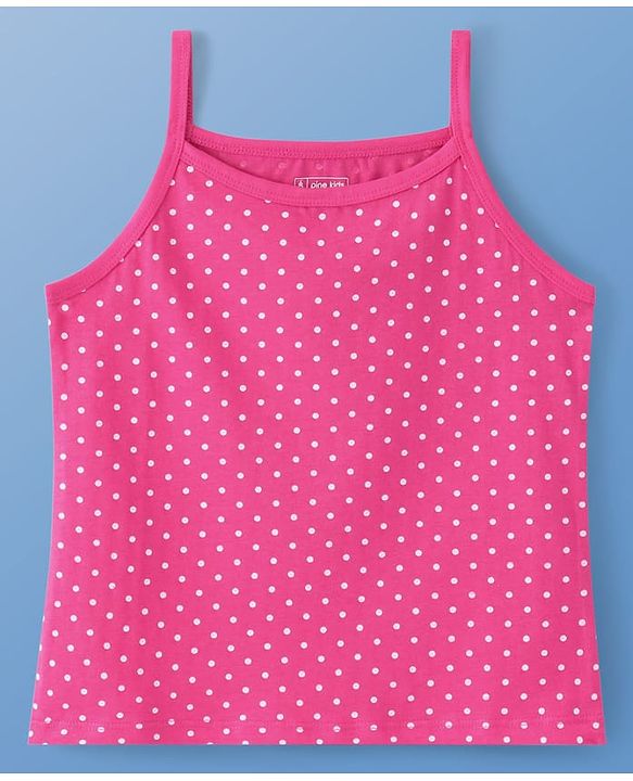 Pine Kids Cotton Lycra Sleeveless Solid Slips With Stripes & Polka Dot Print Pack of 3 (Color May Vary)