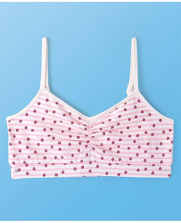 Pine Kids Cotton Sleeveless Bralettes With Floral Print Pack of 3 (Colour May Vary)