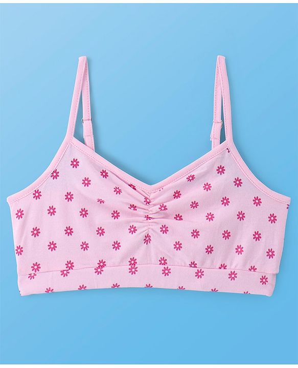 Pine Kids Cotton Knit Sleeveless Bralettes With Floral Print Pack of 3 (Colour May Vary)