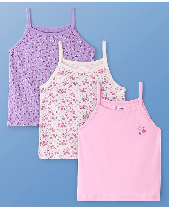 Pine Kids Cotton Lycra Knit Singlet Sleeves Slips With Floral Print Pack of 3 (Colour May Vary)