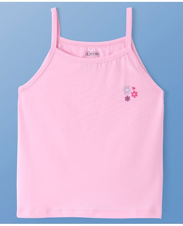 Pine Kids Cotton Lycra Knit Singlet Sleeves Slips With Floral Print Pack of 3 (Colour May Vary)