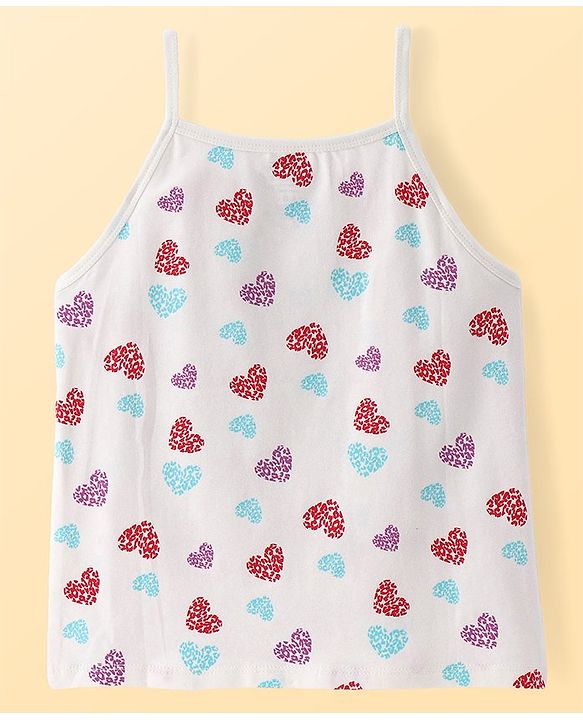 Pine Kids Cotton Knit Singlet Sleeves Slip With Heart Print Pack of 3 (Colour May Vary)