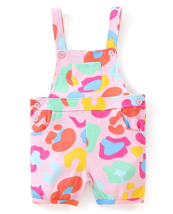 Babyhug Single Jersey Knit Dungaree  Half Sleeves T-Shirt with Text & Abstract Print - Multicolour