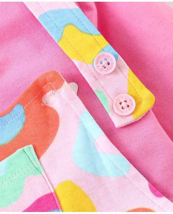 Babyhug Single Jersey Knit Dungaree  Half Sleeves T-Shirt with Text & Abstract Print - Multicolour