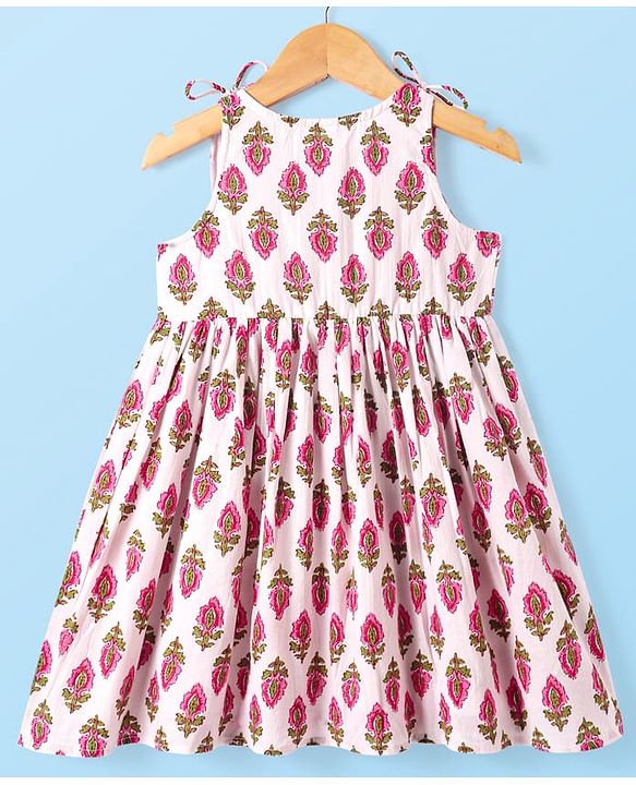 Babyhug Cotton Woven Sleeveless Ethnic Dress with Floral Print - White