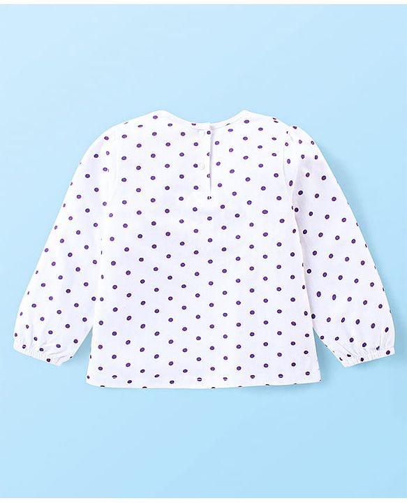 Babyhug Cotton Knit Full Sleeves Polka Doted Top with Floral Printed Dungaree - White & Purple
