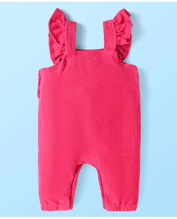 Babyhug Single Jersey Knit Dungaree & Full Sleeves Floral Printed T-Shirt - Dark Pink & White
