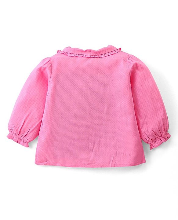 Babyhug Single Jersey Knit Full Sleeves Solid Colour Peter Pan Collared Top & Floral Printed Skirt - Pink & Blue