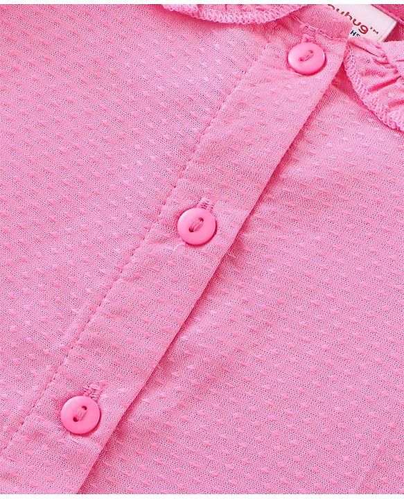 Babyhug Single Jersey Knit Full Sleeves Solid Colour Peter Pan Collared Top & Floral Printed Skirt - Pink & Blue