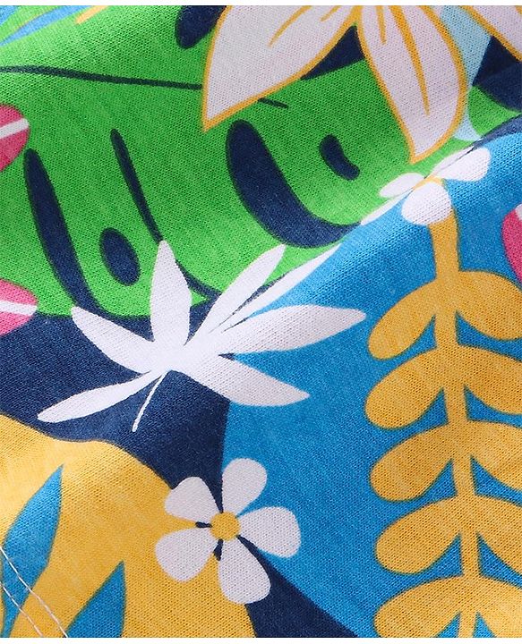Babyhug Single Jersey Knit Full Sleeves Solid Colour Peter Pan Collared Top & Floral Printed Skirt - Pink & Blue