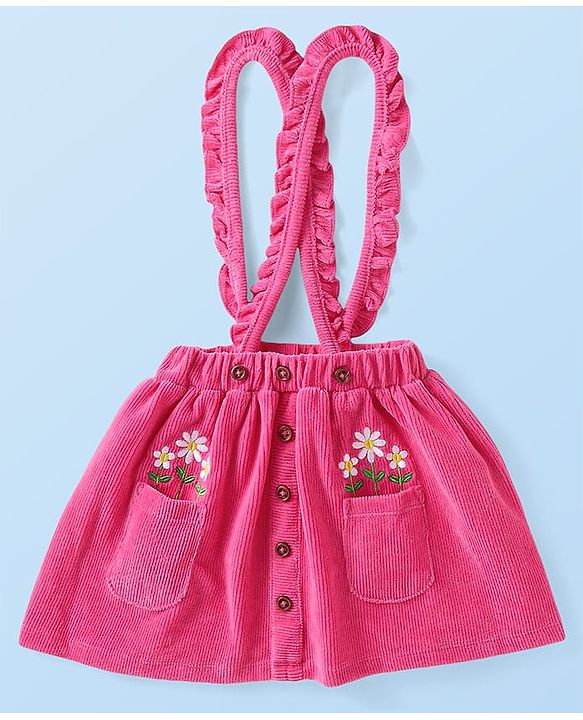 Babyhug Single Jersey Knit Full Sleeves Top & Skirt with Floral Print & Frill Detailing - Pink & White