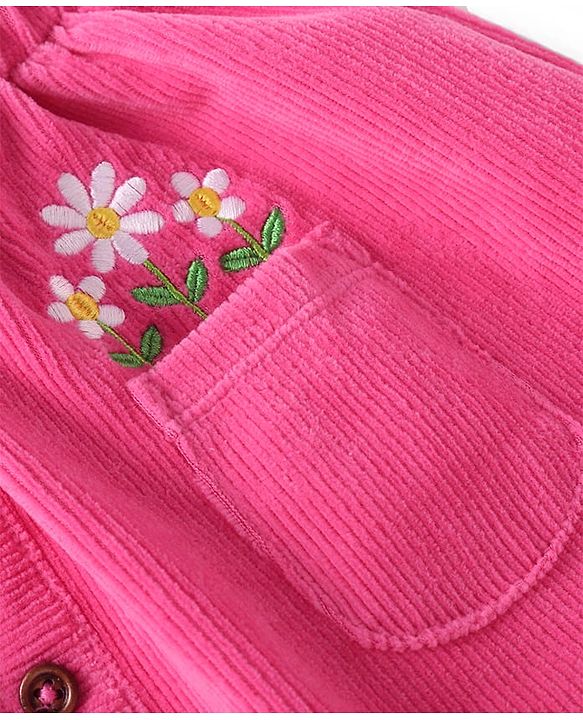 Babyhug Single Jersey Knit Full Sleeves Top & Skirt with Floral Print & Frill Detailing - Pink & White
