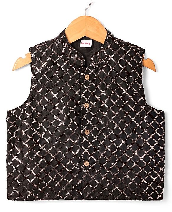 Babyhug Woven Full Sleeves Solid Colour Kurta Payjama Set with Sequinned  Embroidered Jacket - Black