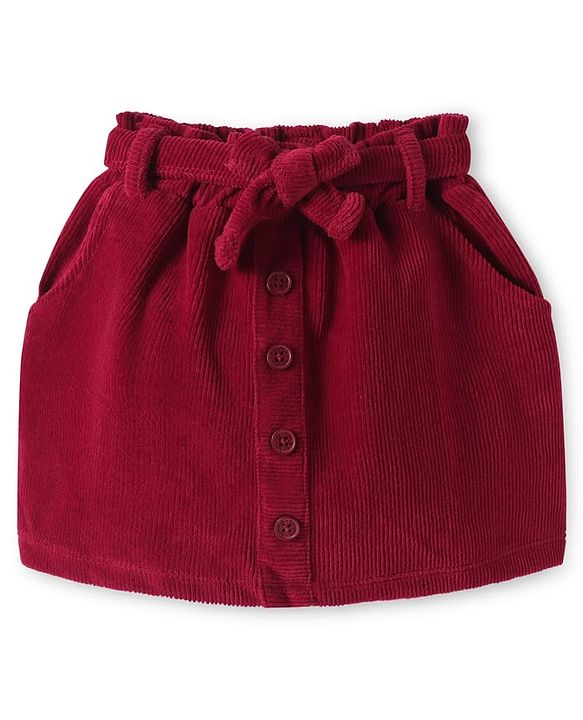 Babyhug Single Jersey Knit Full Sleeves Floral Printed Top & Mid Thigh Length Corduroy Skirt Set - Pink & Maroon