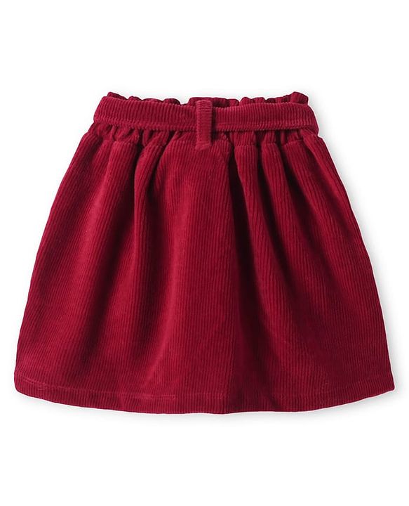 Babyhug Single Jersey Knit Full Sleeves Floral Printed Top & Mid Thigh Length Corduroy Skirt Set - Pink & Maroon