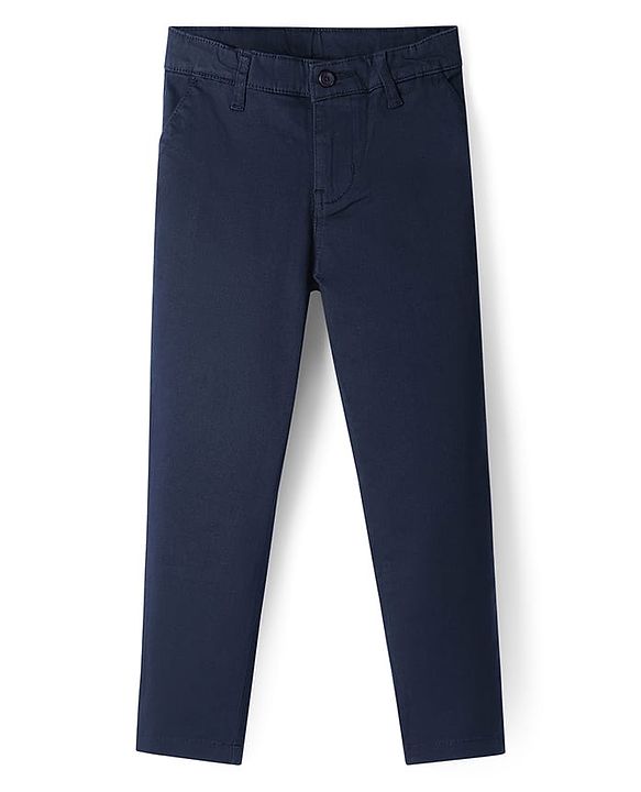 Pine Kids Cotton Woven Full Length Solid Trouser - Navy Blue