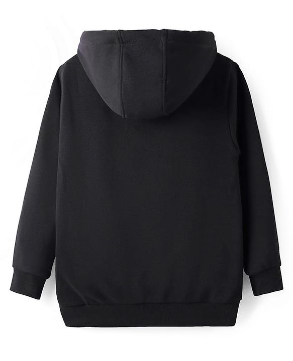 Pine Kids Cotton Knit Full Sleeves Hooded Sweatshirt with Space Theme Print - Black