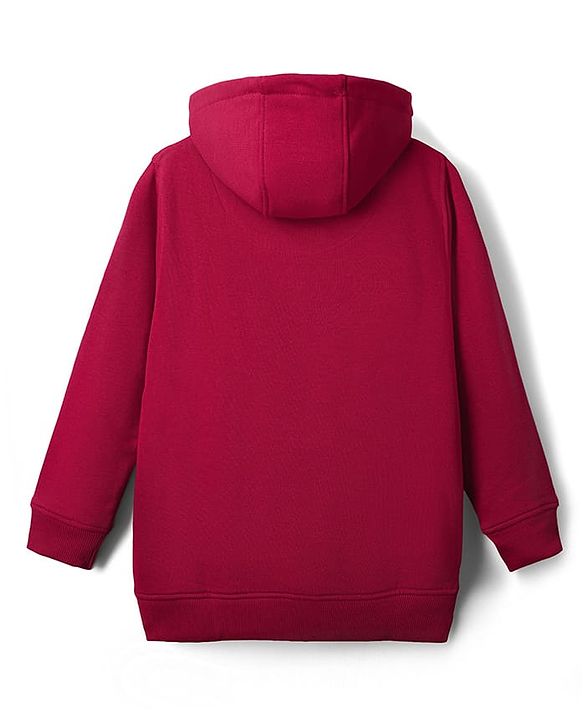 Pine Kids Cotton Knit Full Sleeves Cut & Sew Design Hooded Sweatshirt with Text Print - Maroon