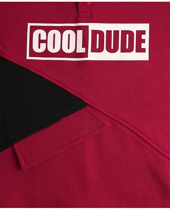 Pine Kids Cotton Knit Full Sleeves Cut & Sew Design Hooded Sweatshirt with Text Print - Maroon