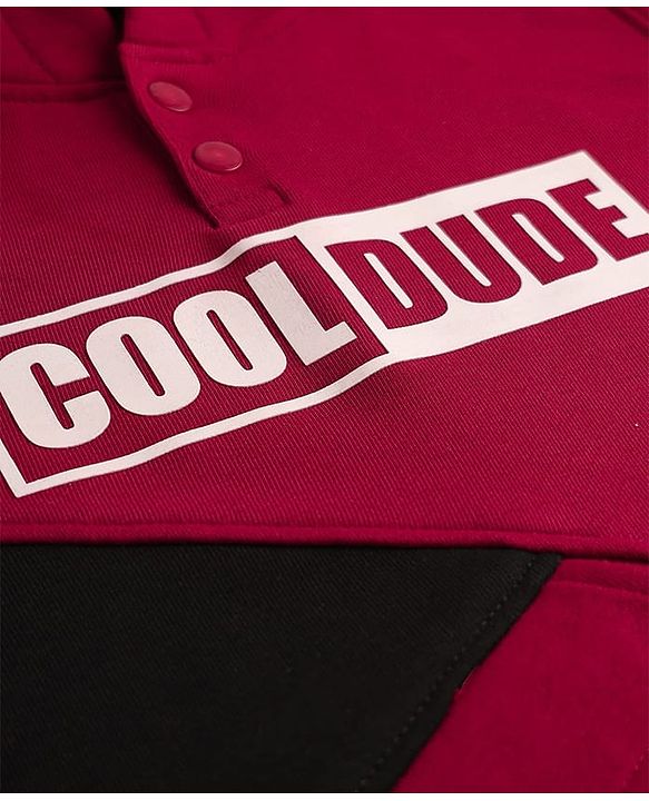 Pine Kids Cotton Knit Full Sleeves Cut & Sew Design Hooded Sweatshirt with Text Print - Maroon