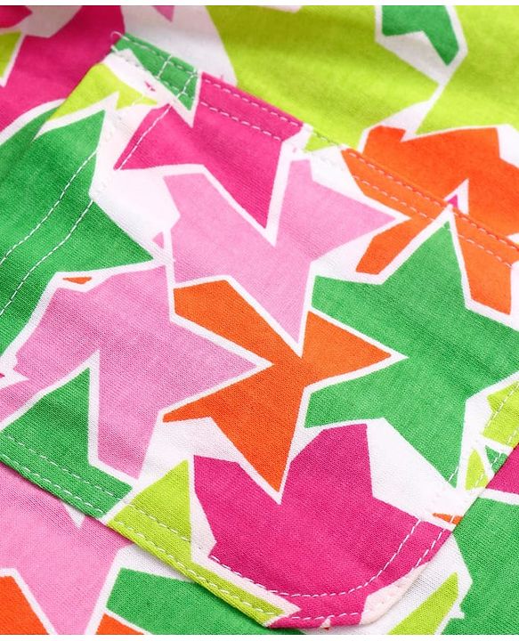 Pine Kids Cotton Knit Sleeveless Star Printed Frock With Text Printed Inner Tee - Dark Pink