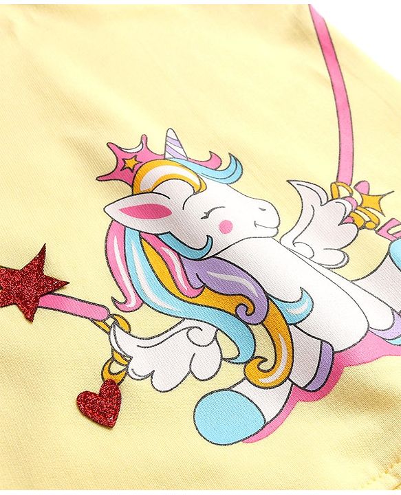 Babyhug Cotton Knit Full Sleeves Sweatshirt with Unicorn Design - Yellow